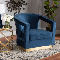 Baxton Studio TSF-6743-Navy Velvet/Gold-CC Neville Modern Luxe and Glam Navy Blue Velvet Fabric Upholstered and Gold Finished Metal Armchairs